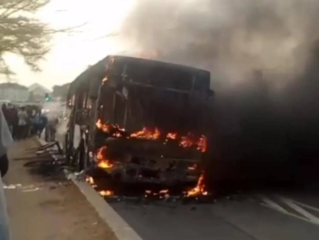 BRT bus goes up in flames in Lagos