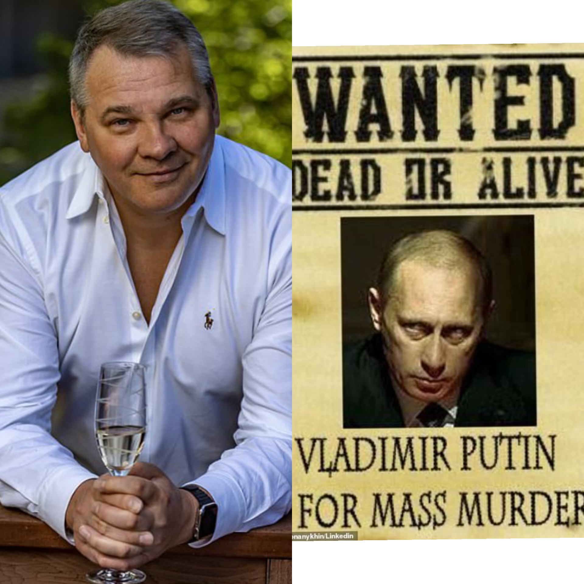 Russian businessman Alex Konanykhin offers a $1 million bounty for Vladimir Putin’s capture 'Dead or Alive’