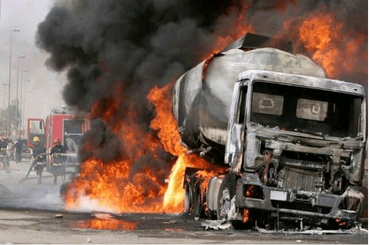 Disaster averted as firemen combat flames in loaded petrol tanker