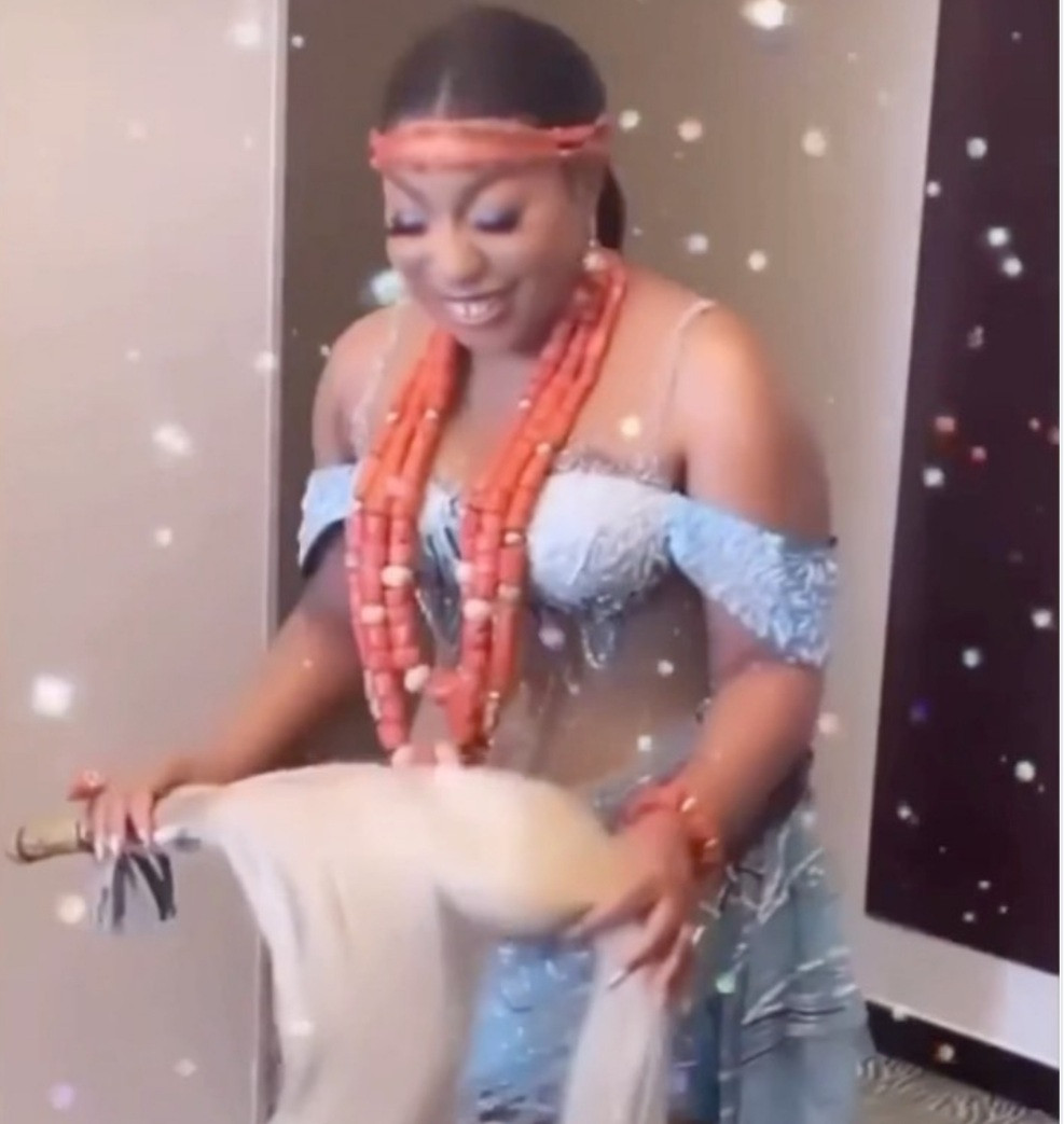 Rita Dominic steps out for her first outing at her traditional wedding