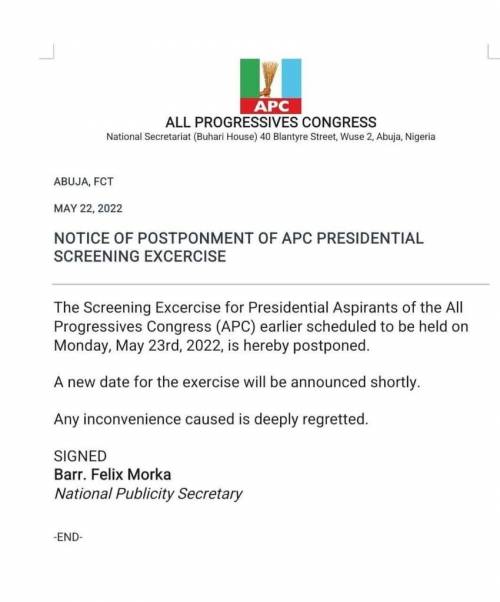 APC Postpones Screening