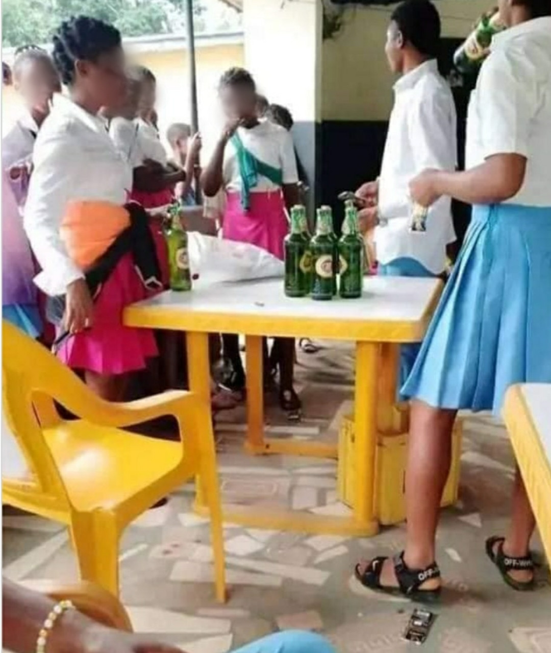 Secondary school students celebrate end of WAEC exams in beer parlour