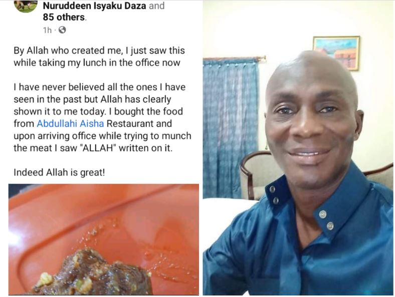 Nigerian Muslim claims he saw 'Allah' inscribed on piece of meat he bought at restaurant