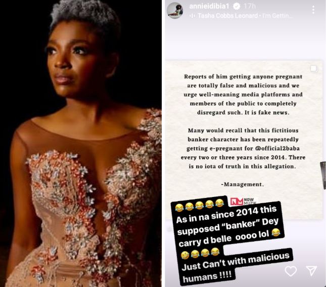 Na since 2014 this supposed banker dey carry belle - Annie Idibia reacts to rumour of Tuface impregnating another woman