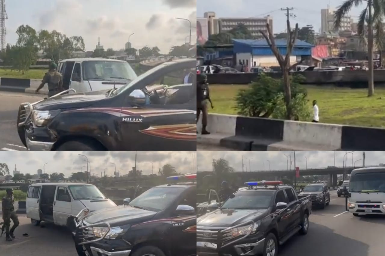 Driver flees as Lagos state governor, Babajide Sanwo-Olu’s convoy stops him for driving against traffic (video)