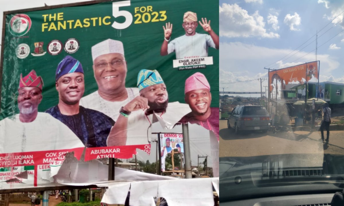 2023: Political parties, candidates trade words over destruction of campaign billboards in Oyo [PHOTOS]