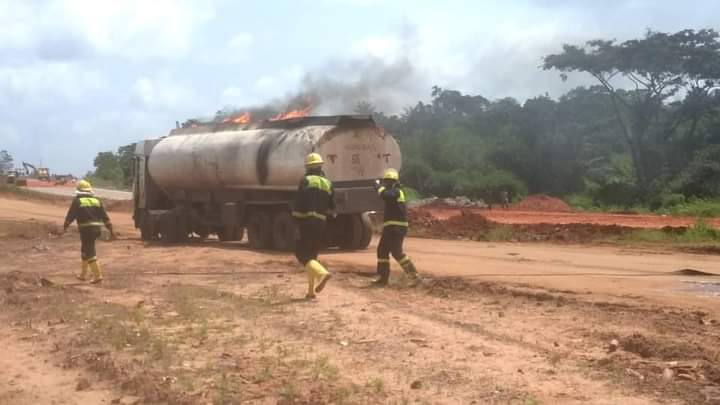 Disaster averted as firemen combat flames in loaded petrol tanker