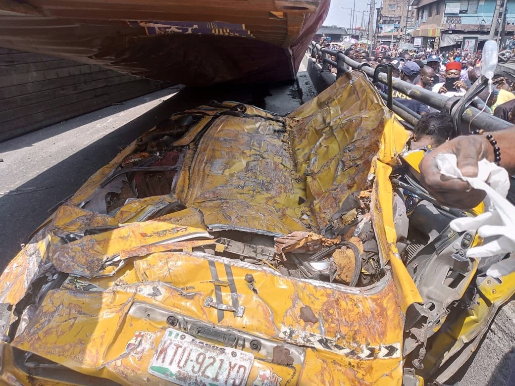 Eight die as container falls on bus in Lagos